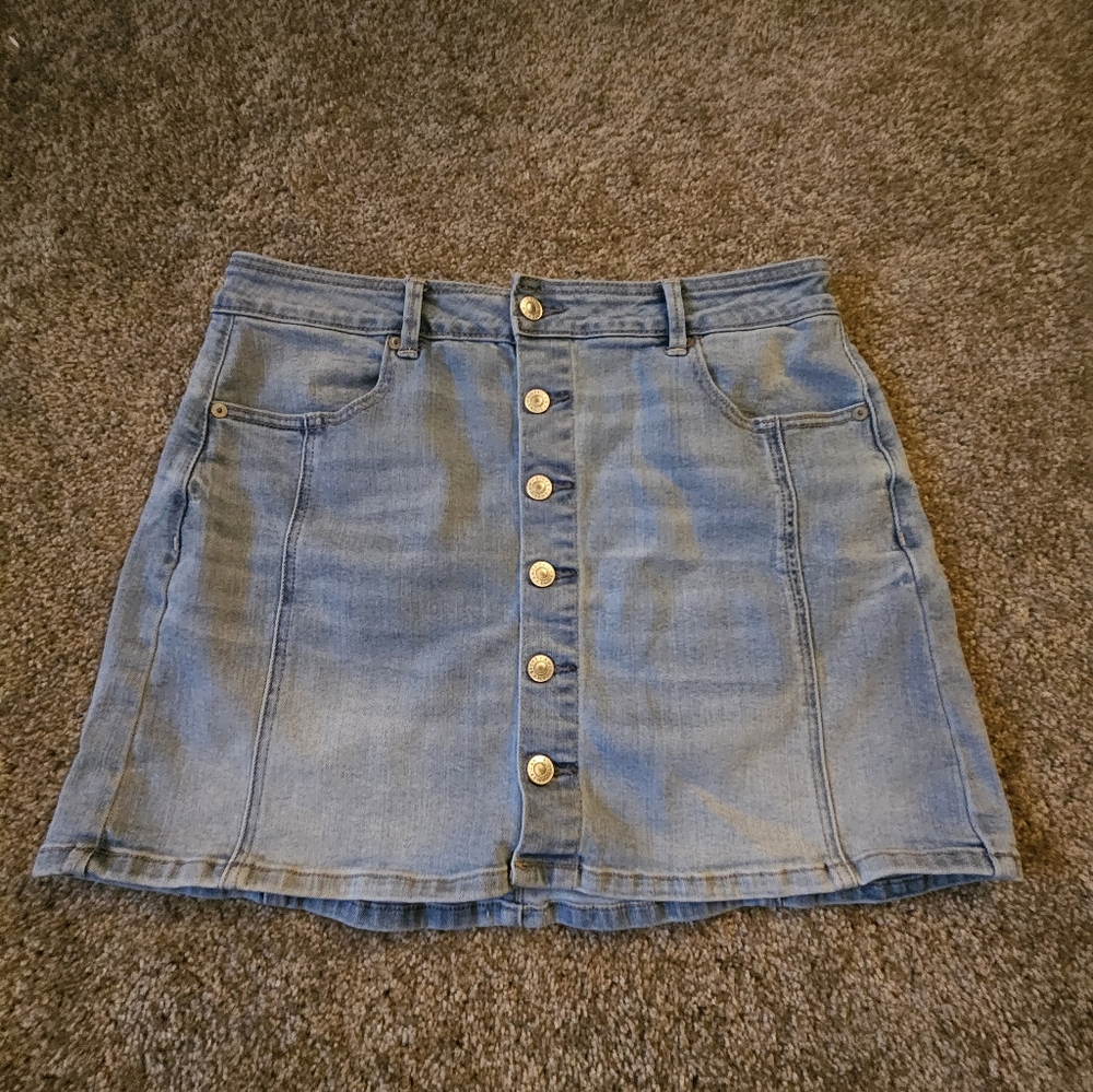 Denim Button-Front Skirt